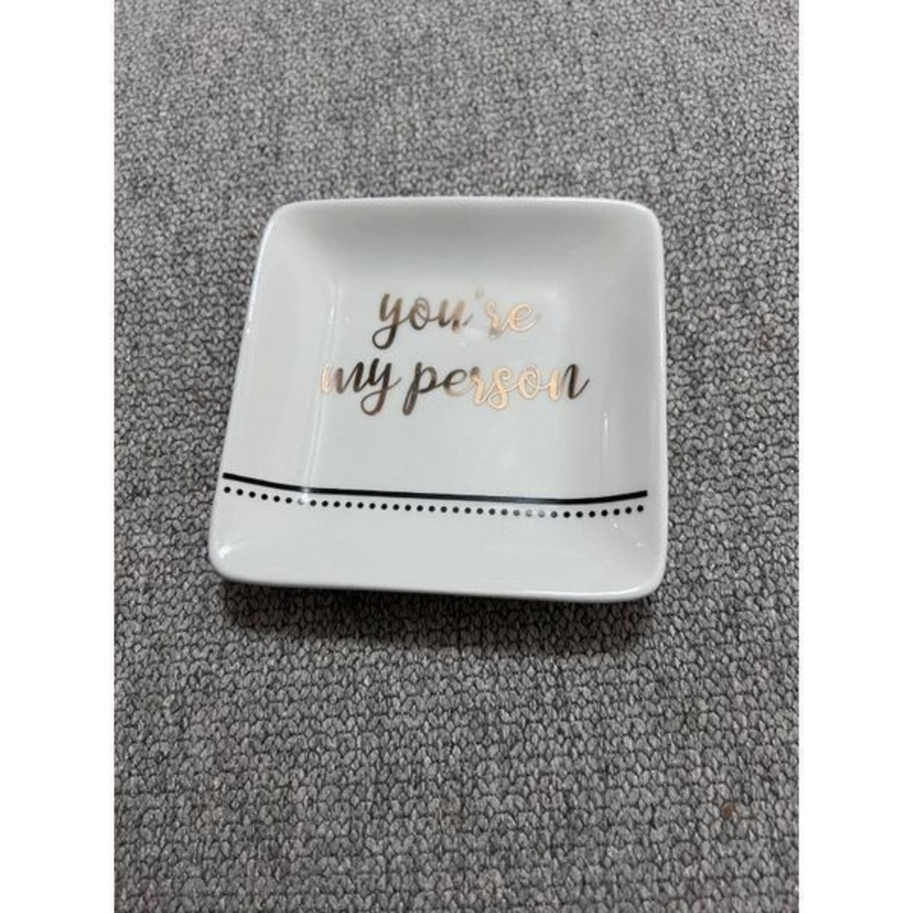 Creative Co-Op You're My Person Ceramic Trinket Dish White Gold Jewelry Tray